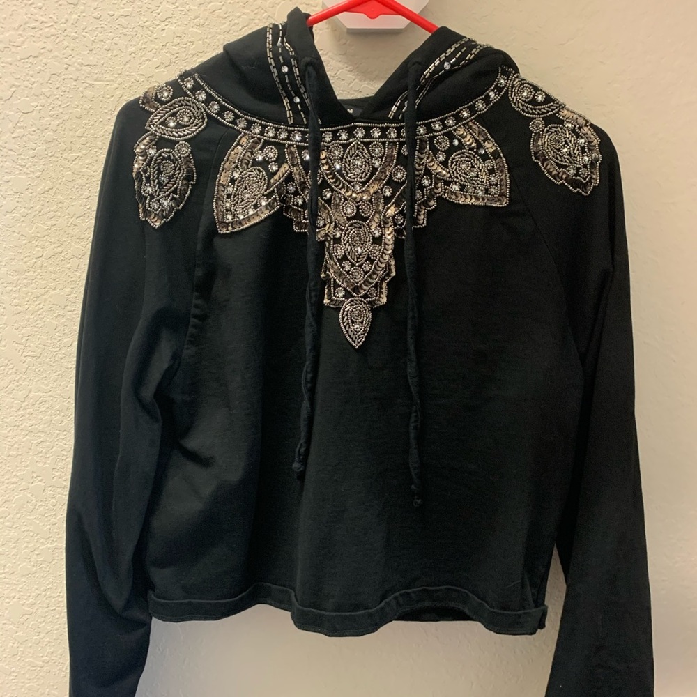 Sequin Cropped Hoodie